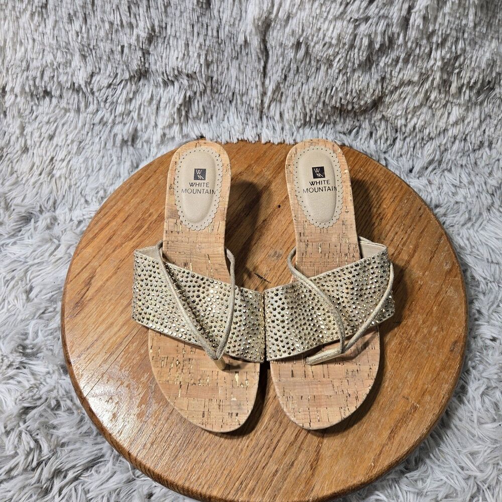 Y2K White Mountain Cork Flip Flop Summer Sandal Wmn 8 Bohemian Retro Gold LadIes